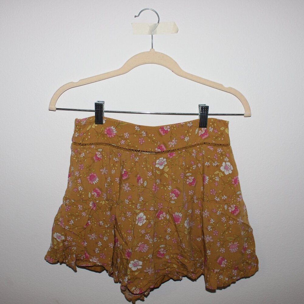 Chelsea & Theodore Gold Mini Skater Skirt with Ruffled Tiers